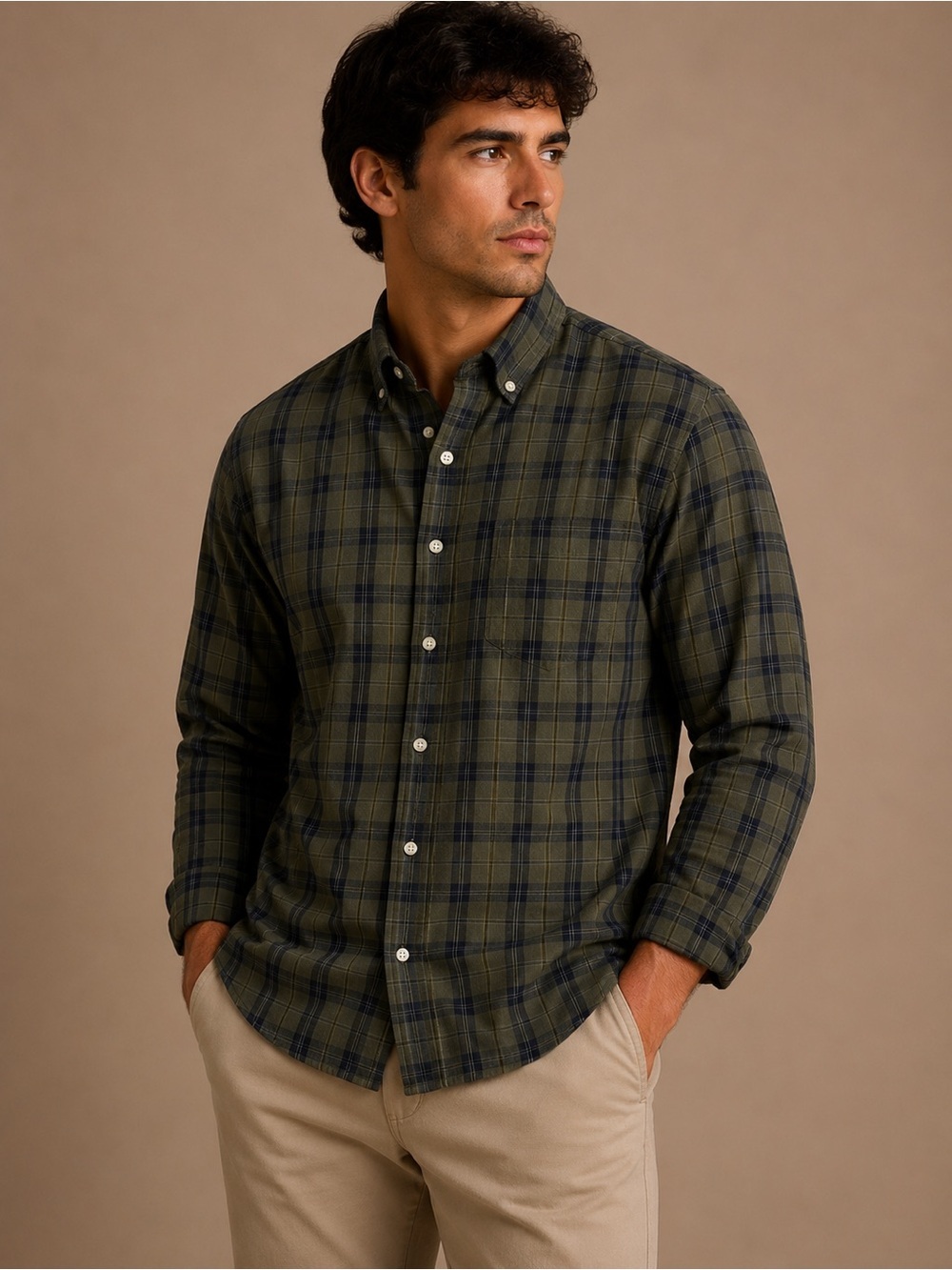 Wrangler Rugged Wear Men’s Green Plaid Long Sleeve Button Down Shirt Medium